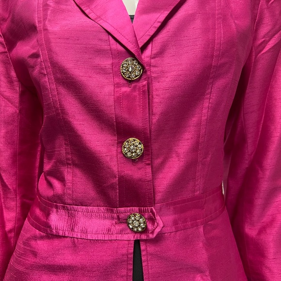 Cache Vintage Women's Small Pink Silk Embellished 2-Button Blazer Jacket - Picture 2 of 4